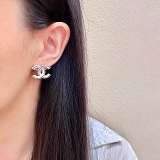 CHANEL Crystal Crest CC Stud Earrings