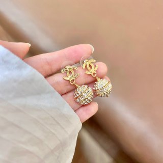 Chanel Elegant Crystal Pearl Charm Earrings