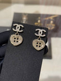 Chanel Gold-Tone Full-Pave Double-C Heart & Letter Button Earrings