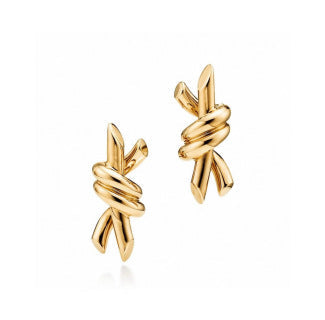 Tiffany Knot Stud Earrings – Polished Gold-Tone Metal