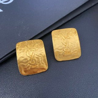 YSL Textured Monogram Square Clip-On Earrings