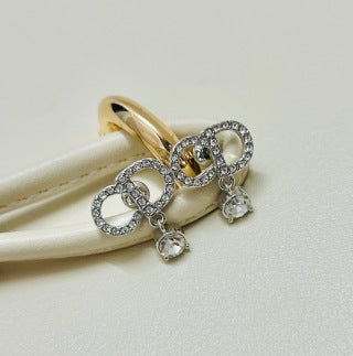 Dior CD Crystal Ribbon Drop Stud Earrings