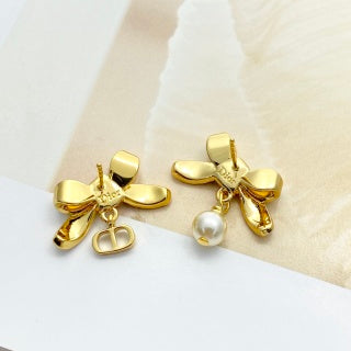 Dior Crystal Butterfly Pearl Drop Stud Earrings