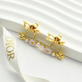 Dior Daisy Pearl CD Drop Stud Earrings
