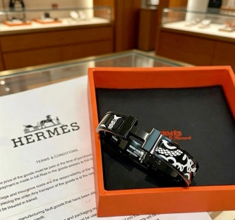 Hermès H Eclat Pattern Leather Cuff Bracelet