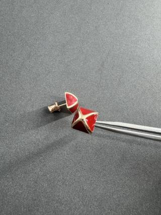 Hermès Crimson Enamel Accent Stud Earrings
