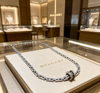 Bvlgari Silver Black Spiral Pendant Necklace – Elegant Luxury Jewelry