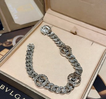 Bvlgari Silver Medallion Crystal Link Bracelet – Elegant Luxury Jewelry