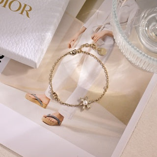 Dior Pearl Flower Charm Chain Bracelet