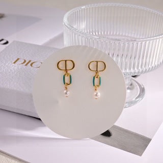 Dior Rainbow Ribbon Pearl Drop Stud Earrings