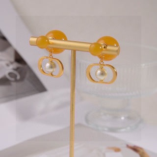 Dior Amber Pearl Orbital Stud Earrings