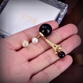 Dior Eiffel Pearl Crystal Drop Stud Earrings