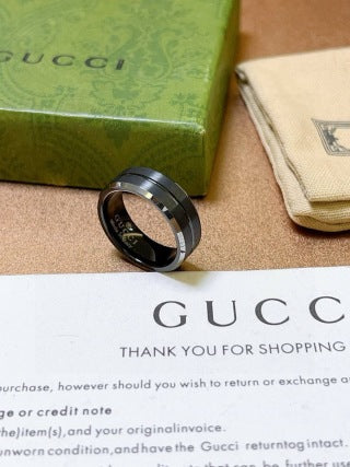 Gucci GG Black Ceramic Silver Edge Band Ring
