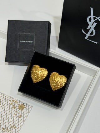YSL Cœur Quilted Gold Heart Earrings